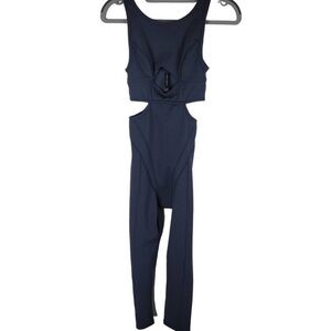 NWT For Love & Lemons Chloe Midnight Blue Ribbed One Piece Workout Jumpsuit XS